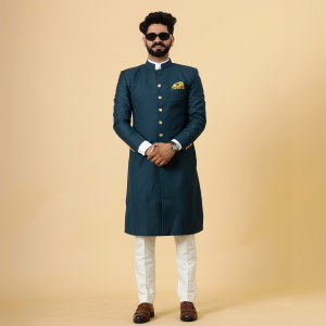 Classic Teal Achkan for Men | Elegant Ethnic Wear | Jaipurio